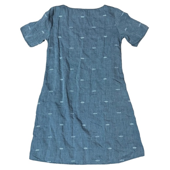 EILEEN FISHER Denim Blue Cotton Nomadic Stripe A-Line Boat Neck Dress Size PP - Picture 4 of 4